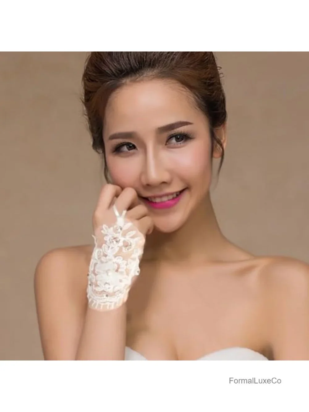 Rhinestone Flower Lace Fingerless Gloves Wedding Party Accessories